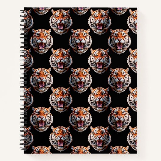 Tiger Head Pattern Design - Schwarz Notizblock (Vorderseite)