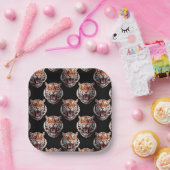 Tiger Head Pattern Design - Schwarz Pappteller (Party)