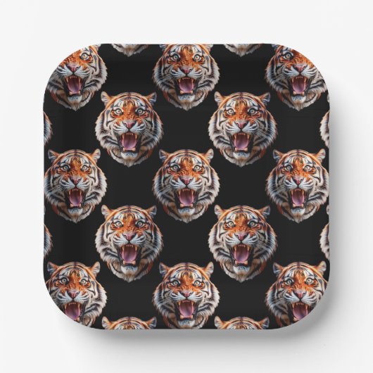 Tiger Head Pattern Design - Schwarz Pappteller (Vorderseite)