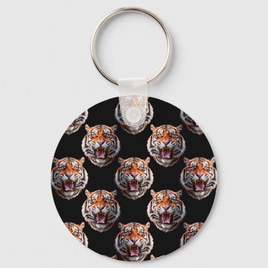 Tiger Head Pattern Design - Schwarz Schlüsselanhänger (Vorderseite)