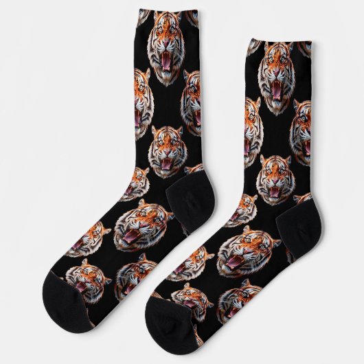 Tiger Head Pattern Design - Schwarz Socken (Linkes Detail)