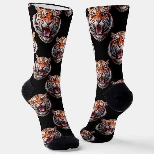 Tiger Head Pattern Design - Schwarz Socken