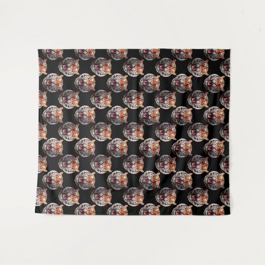 Tiger Head Pattern Design - Schwarz Wandteppich (Vorderseite (Horizontal))