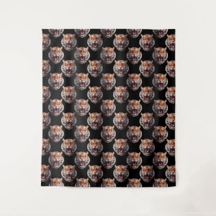 Tiger Head Pattern Design - Schwarz Wandteppich