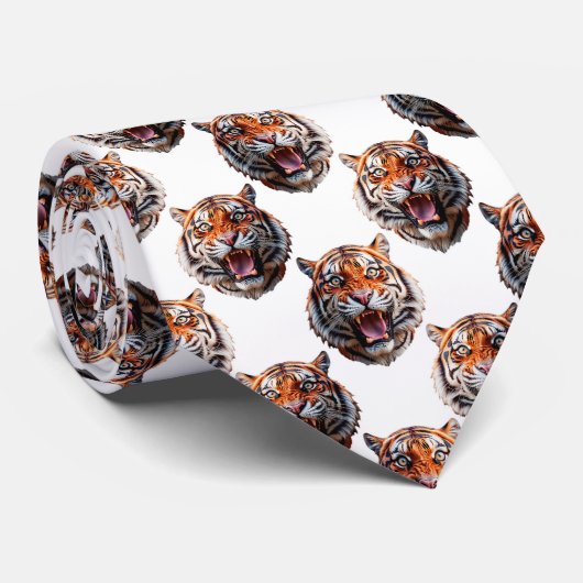 Tiger Head Pattern Design - White Krawatte (Gerollt)