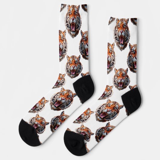 Tiger Head Pattern Design - White Socken (Linkes Detail)