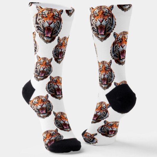 Tiger Head Pattern Design - White   Socken