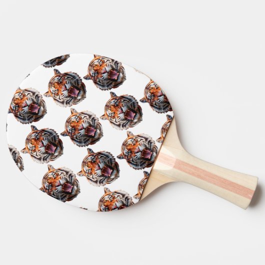 Tiger Head Pattern Design - White Tischtennis Schläger (Seitenansicht)