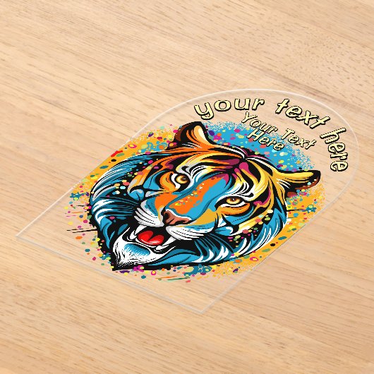 Tiger Head Rainbow colors paint stains Acryleinladungen (Ablage )
