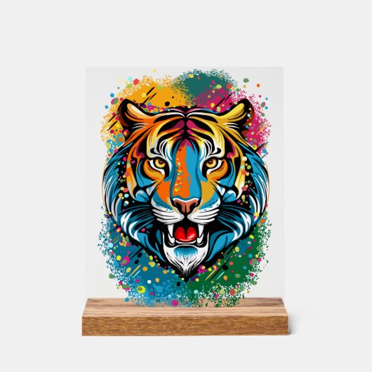 Tiger Head Rainbow colors paint stains Acrylschild (Vorderseite)