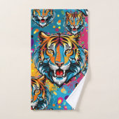 Tiger Head Rainbow colors paint stains Badhandtuch Set (Handtuch)