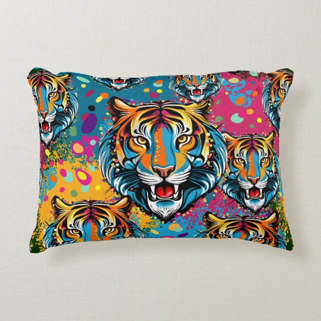 Tiger Head Rainbow colors paint stains Dekokissen (Vorderseite)