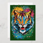 Tiger Head Rainbow colors paint stains Einladung (Vorne/Hinten)