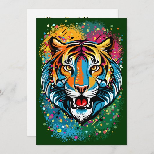 Tiger Head Rainbow colors paint stains Einladung (Vorne/Hinten)