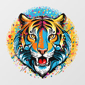 Tiger Head Rainbow colors paint stains Fensteraufkleber (Blatt)