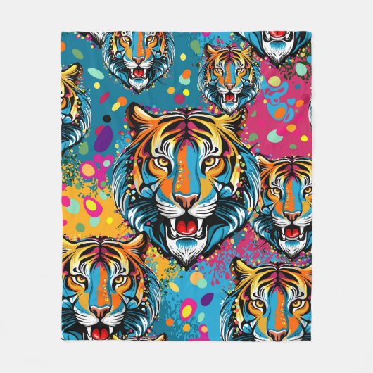 Tiger Head Rainbow colors paint stains Fleecedecke (Vorderseite)
