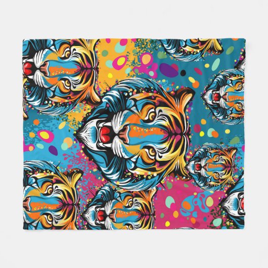 Tiger Head Rainbow colors paint stains Fleecedecke (Vorderseite (Horizontal))