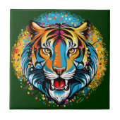 Tiger Head Rainbow colors paint stains Fliese (Vorderseite)