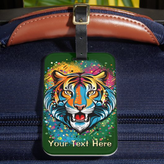 Tiger Head Rainbow colors paint stains Gepäckanhänger (Vorderseite Insitu 2)