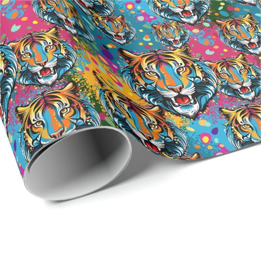 Tiger Head Rainbow colors paint stains Geschenkpapier (Rolleneckpunkt)