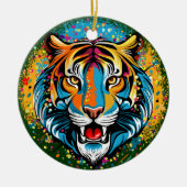 Tiger Head Rainbow colors paint stains Keramik Ornament (Vorne)