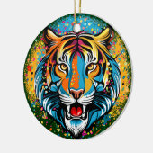 Tiger Head Rainbow colors paint stains Keramik Ornament (Links)