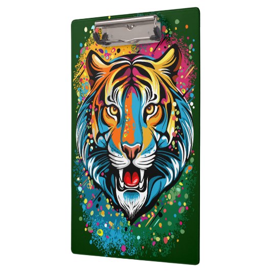 Tiger Head Rainbow colors paint stains Klemmbrett (Links)