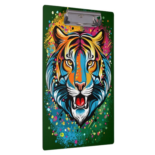 Tiger Head Rainbow colors paint stains Klemmbrett (Rechts)