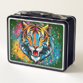 Tiger Head Rainbow colors paint stains Metall Brotdose (Rückseite)