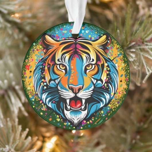 Tiger Head Rainbow colors paint stains Ornament (Baum)