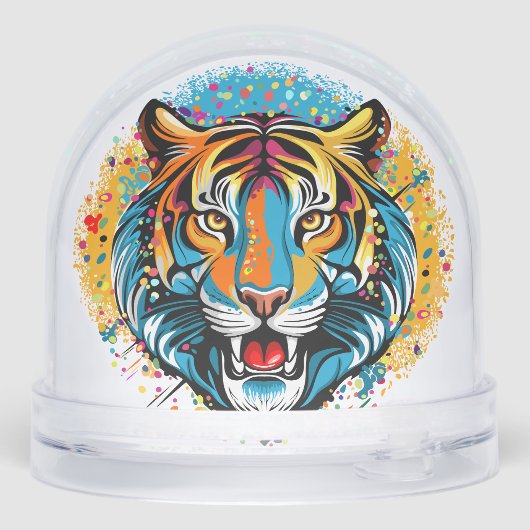 Tiger Head Rainbow colors paint stains Schneekugeln (Rückseite)