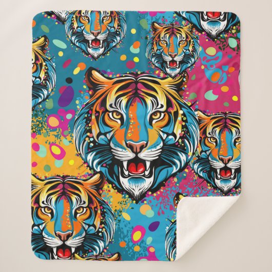 Tiger Head Rainbow colors paint stains Sherpadecke (Vorderseite)