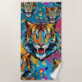 Tiger Head Rainbow colors paint stains Strandtuch (Vorderseite)