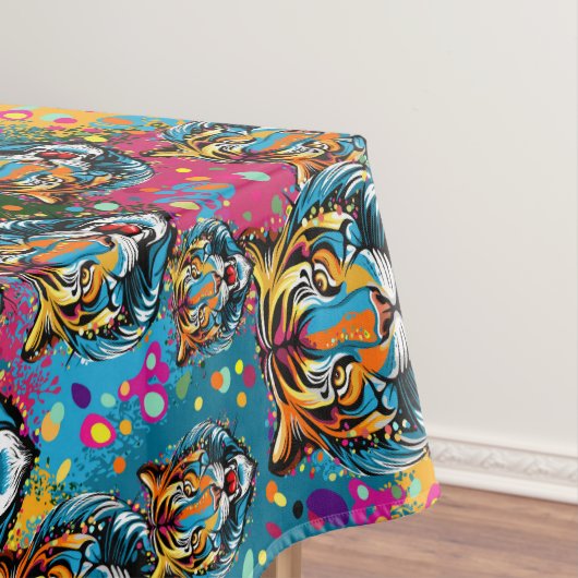 Tiger Head Rainbow colors paint stains Tischdecke (Beispiel)