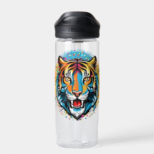 Tiger Head Rainbow colors paint stains Trinkflasche (Rückseite)