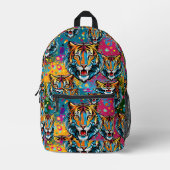 Tiger Head Regenbogen Farben Farbflecken Bedruckter Rucksack (Vorderseite)