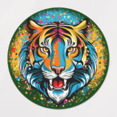 Tiger Head Regenbogen Farben Farbflecken Etiketten (Design 1)