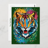 Tiger Head Regenbogen Farben Farbflecken Postkarte (Vorne/Hinten)
