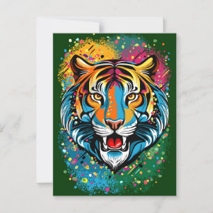 Tiger Head Regenbogen Farben Farbflecken Postkarte