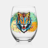Tiger Head Regenbogen Farben Farbflecken Weinglas Ohne Stiel (Rückseite)