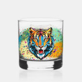Tiger Head Regenbogen Farben Farbflecken Whiskyglas (Rückseite)