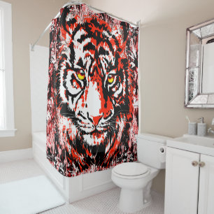 Tiger Head - Retro Red Tiger Duschvorhang