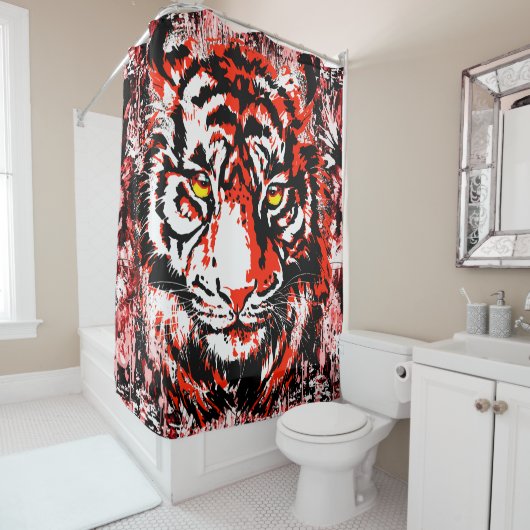 Tiger Head - Retro Red Tiger Duschvorhang (Beispiel)