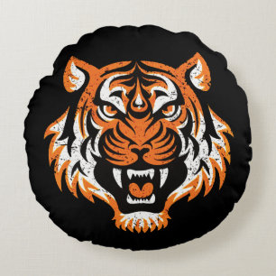 Tiger Head Rundes Kissen