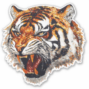 Tiger Head Snarling Imitats Sequin Glitzer Aufkleber