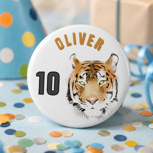 Tiger Head Wasserfarbe Name Alter Geburtstag Button