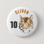 Tiger Head Wasserfarbe Name Alter Geburtstag Button (Vorderseite)