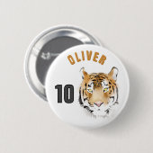Tiger Head Wasserfarbe Name Alter Geburtstag Button (Vorne & Hinten)