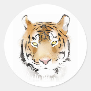 Tiger Head Watercolor Big Wild Cat Animal Runder Aufkleber