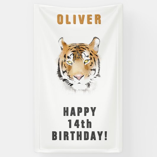 Tiger Head Watercolor Geburtsname Banner (Vertikal)